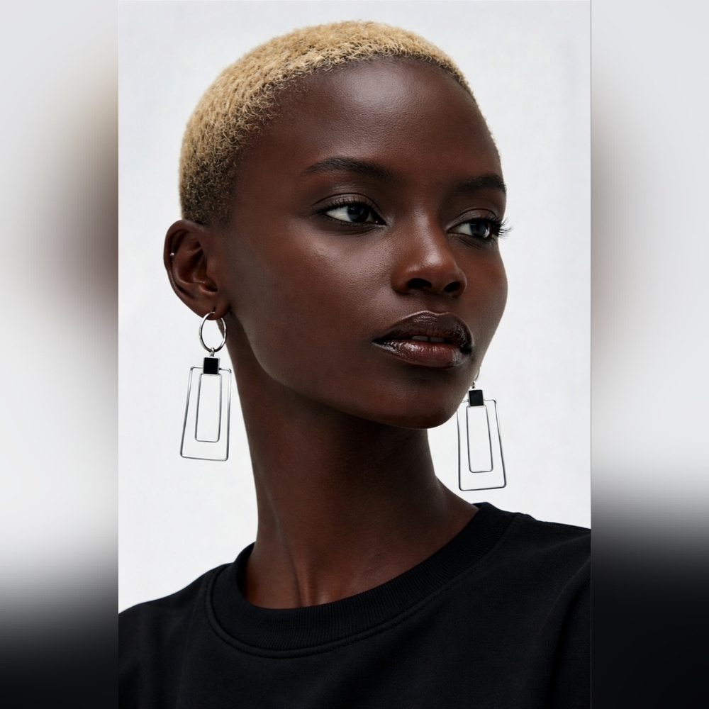 Modern Black and Silver Geometric Earrings